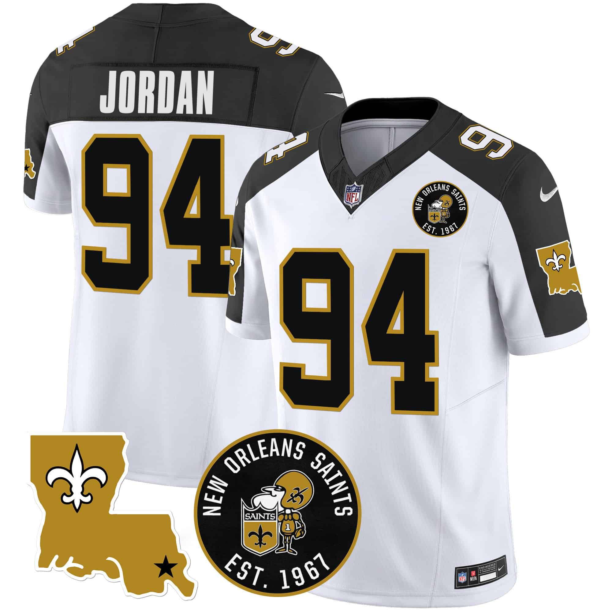 Men New Orleans Saints #94 Jordan White 2024 Nike 1967 Patch Vapor Limited NFL Jersey style 1